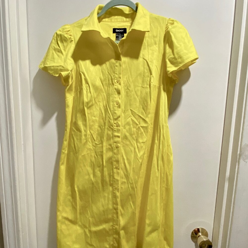 (4) Woman DKNY Cotton Stretched Puff Sleeve Office Casual Shirtdress Dress 6
